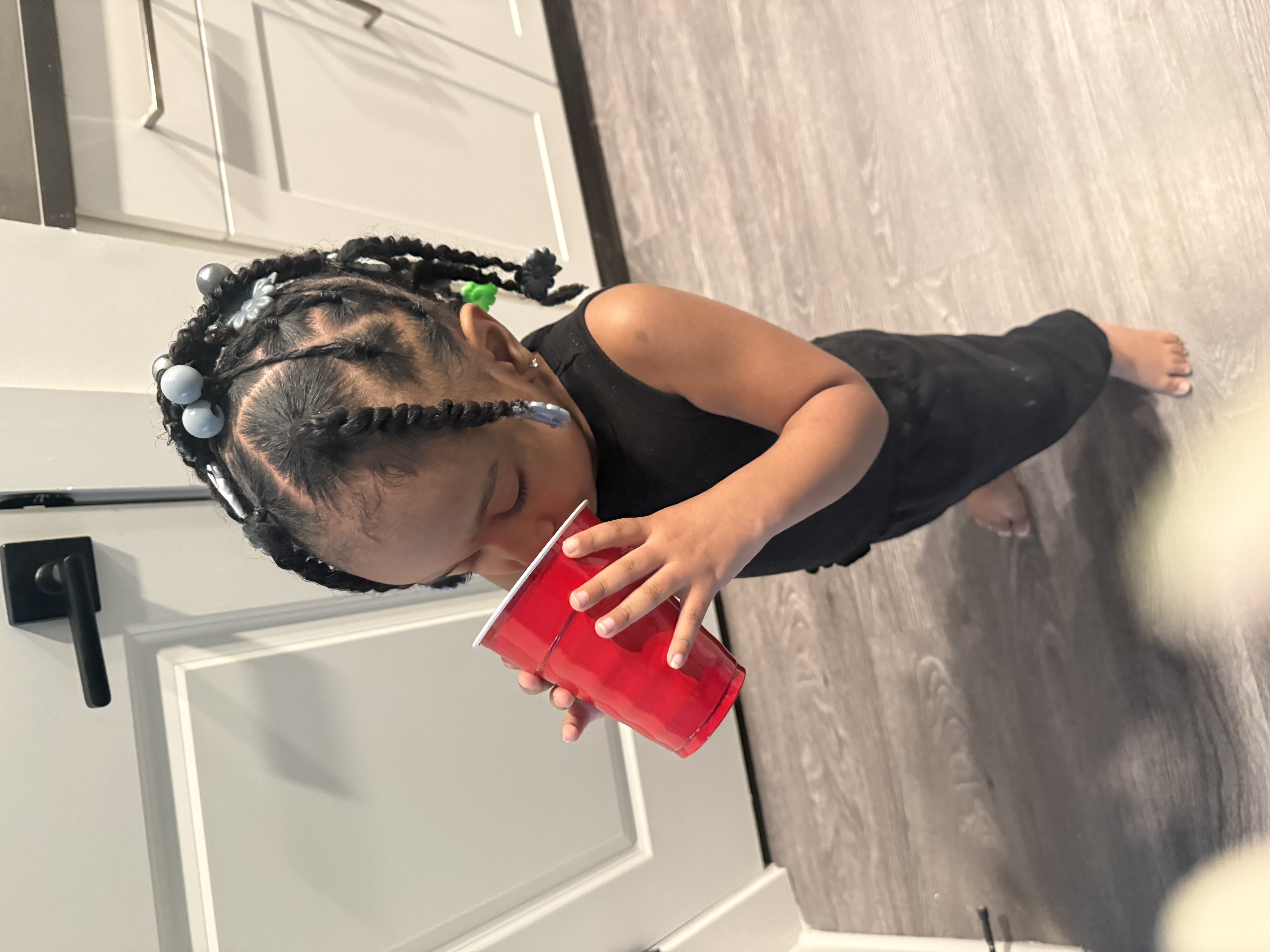 Side view of braids with beads