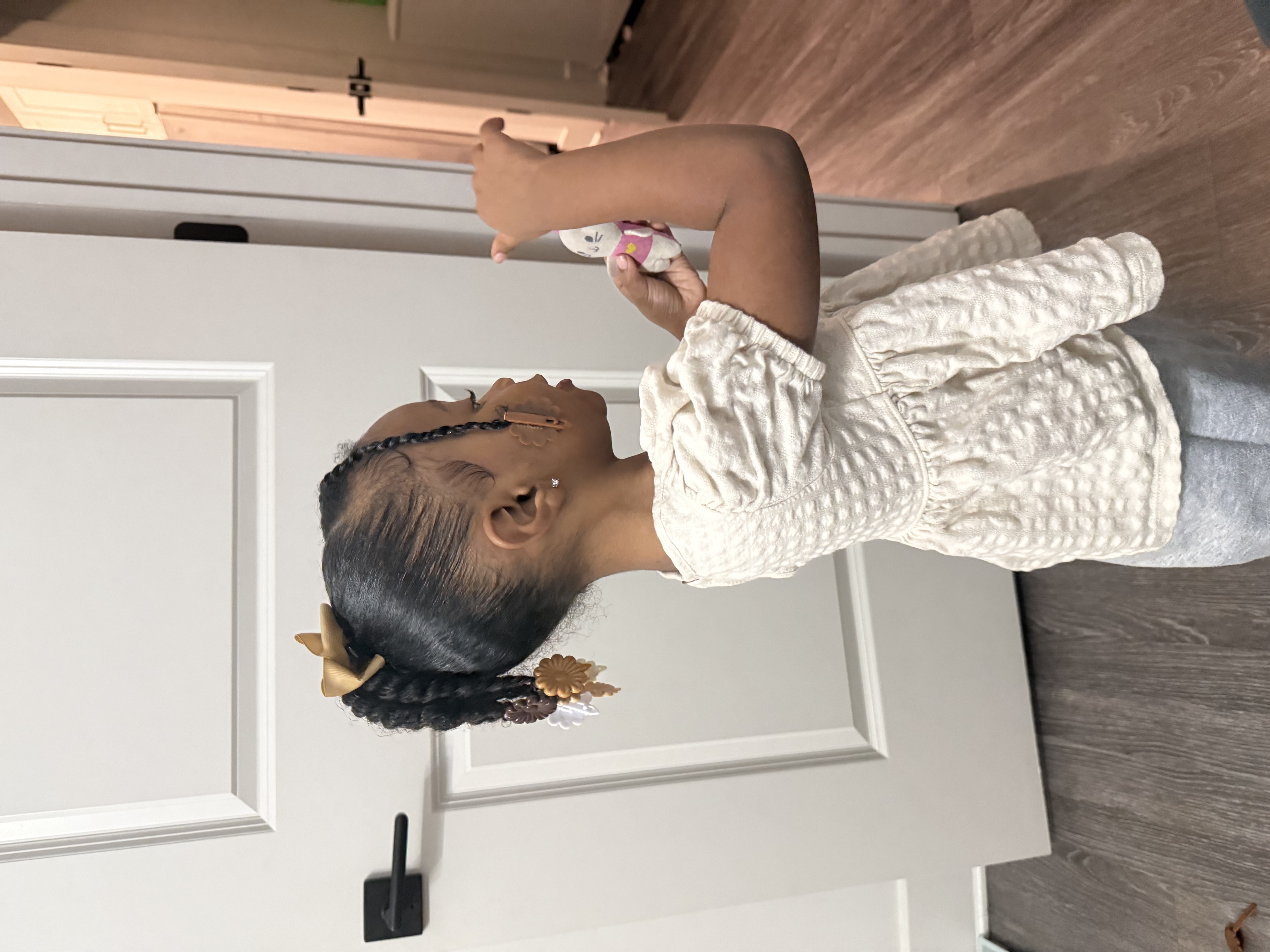 Two french braids with bow